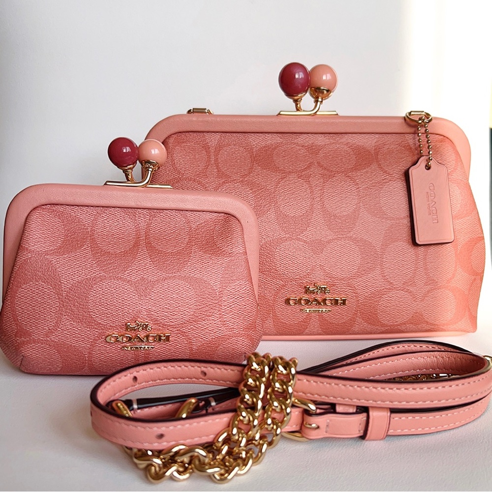 Coach kisslock pink crossbody bag with wallet